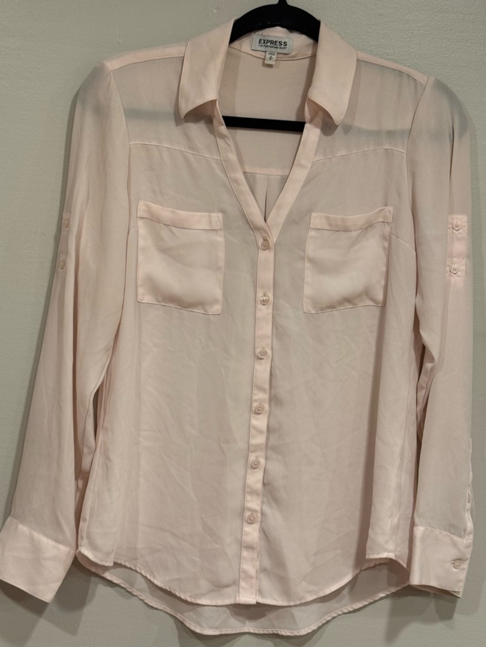 Express Portofino Shirt Button Down Light Pink Blush Blouse Women's Small